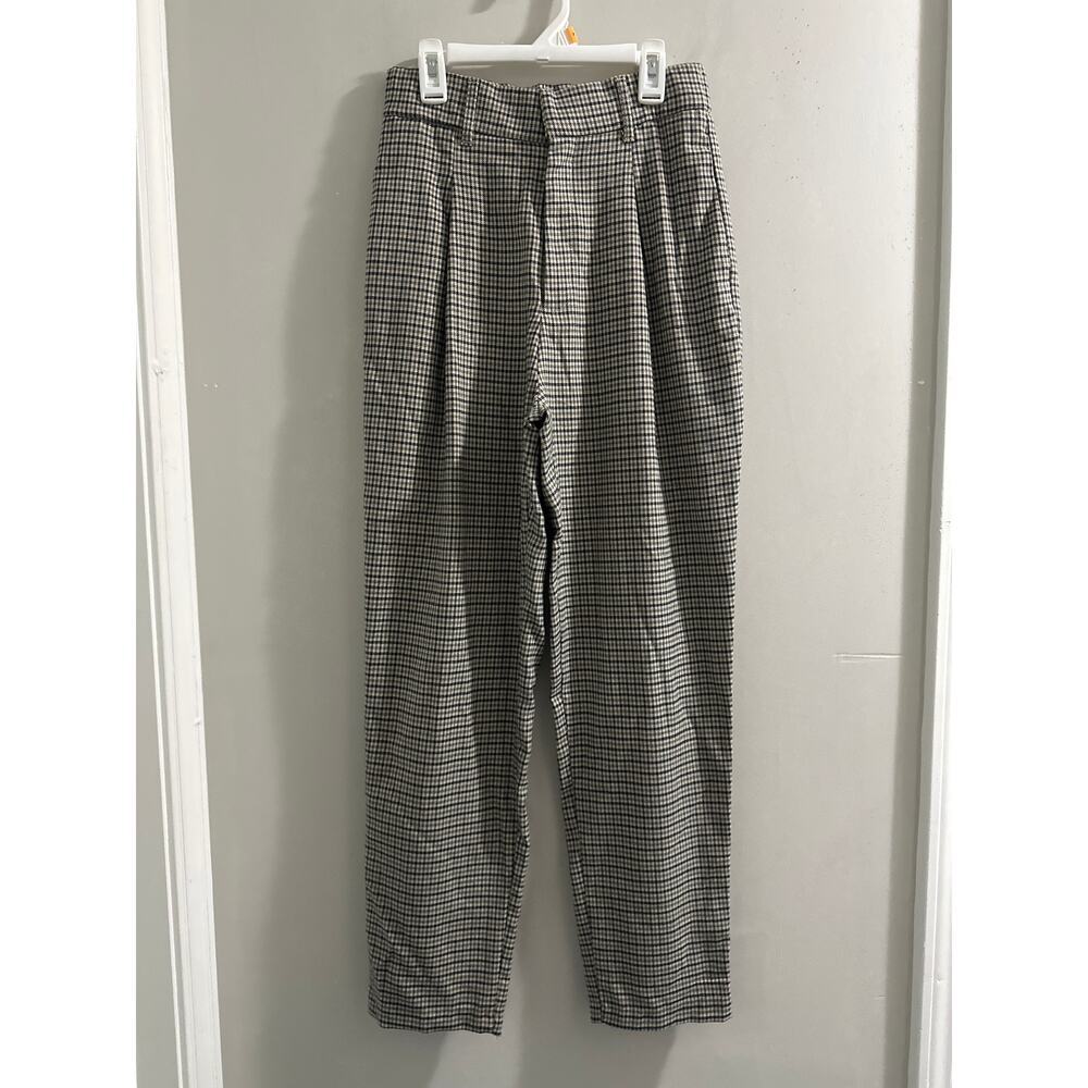 🔴Zara brown black high-waisted Houdstooth trousers size Small